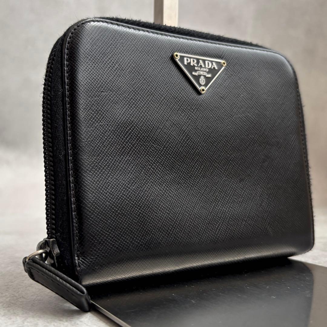 値下げ済み PRADA コンパクトウォレット サフィアーノレザー ブラック