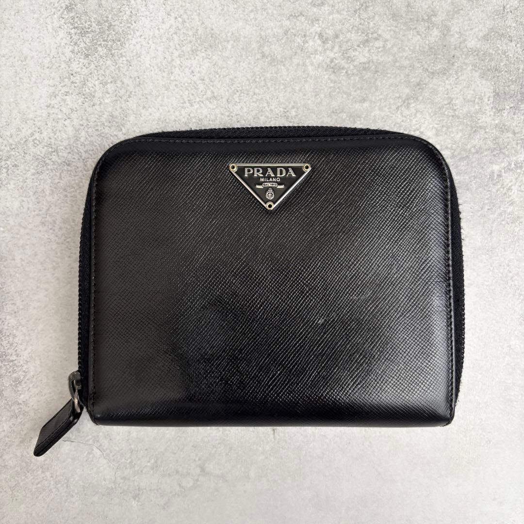 値下げ済み PRADA コンパクトウォレット サフィアーノレザー ブラック