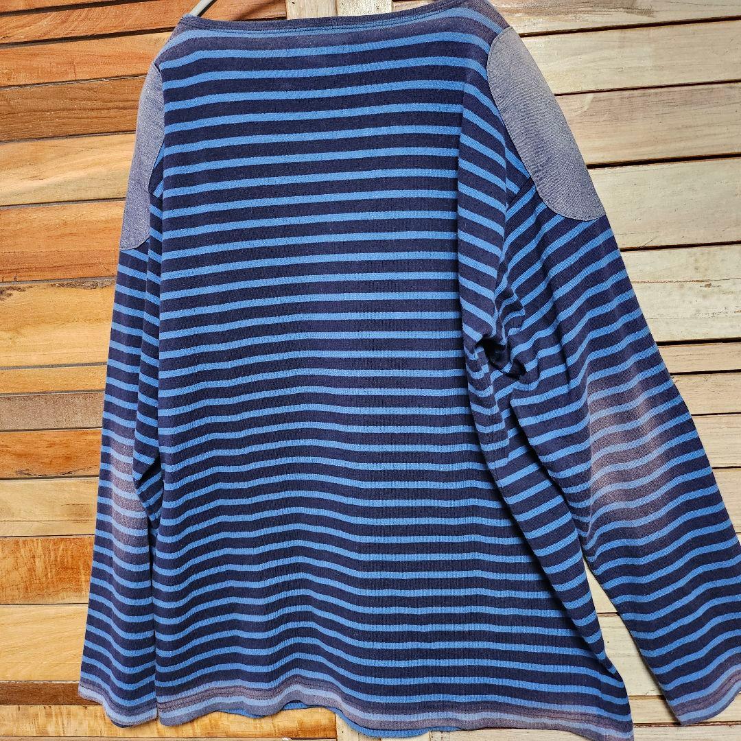 ナイジェルケーボン　ボーダーカットソー　バスクシャツ　ユーズド加工　ブルー 52