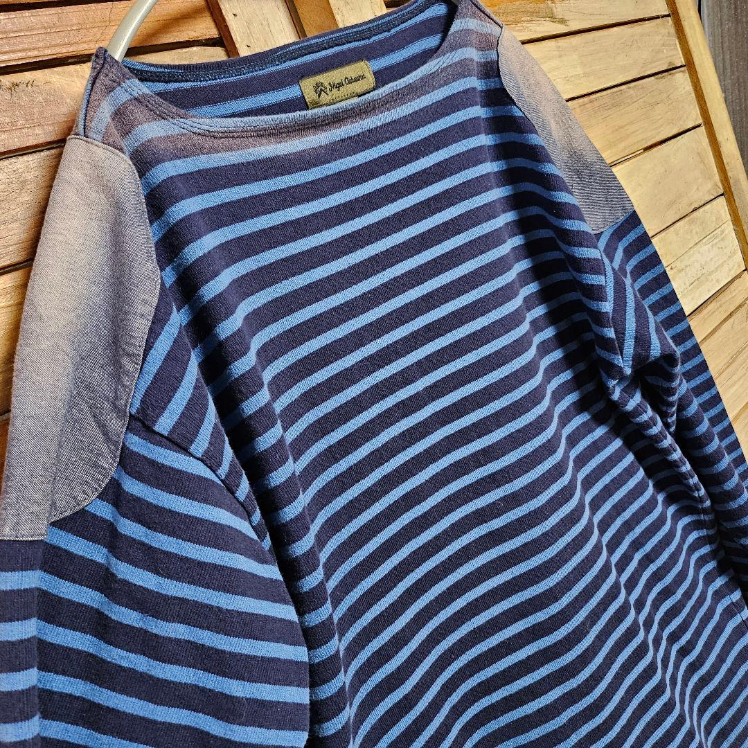 ナイジェルケーボン　ボーダーカットソー　バスクシャツ　ユーズド加工　ブルー 52