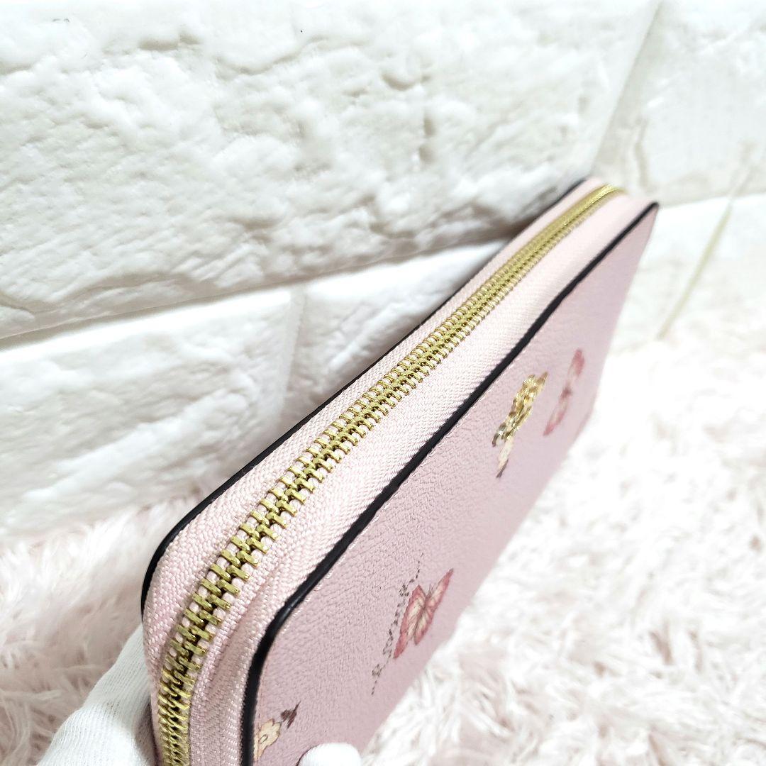 COACH コーチ 蝶々 バタフライ 花柄 ラウンドファスナー長財布 美品