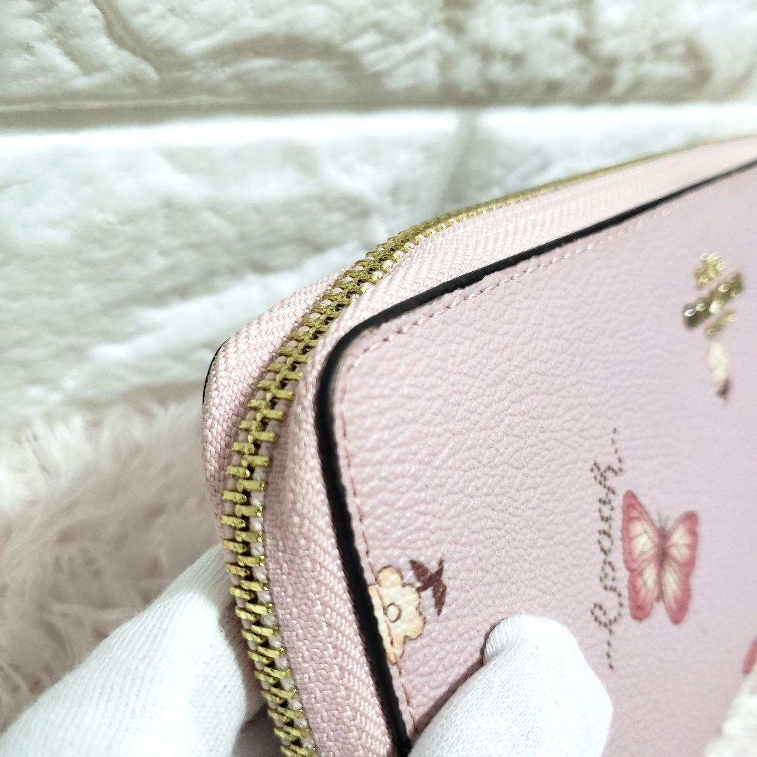 COACH コーチ 蝶々 バタフライ 花柄 ラウンドファスナー長財布 美品