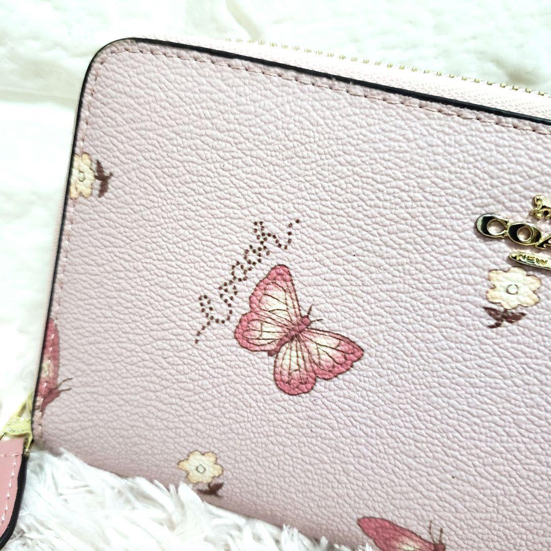 COACH コーチ 蝶々 バタフライ 花柄 ラウンドファスナー長財布 美品