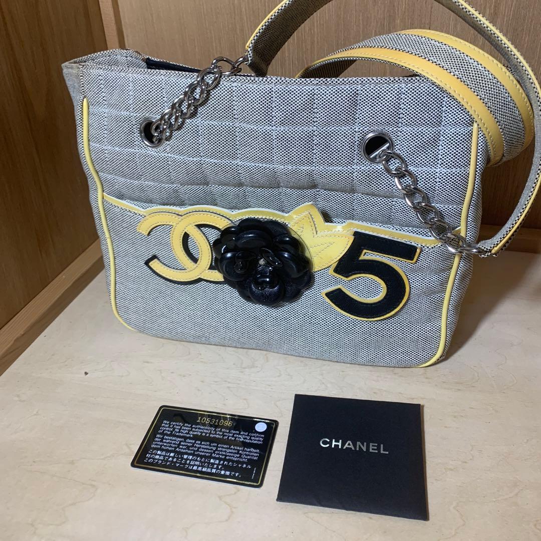 CHANEL シャネル カメリア NO5 チョコバー チェーントート グレー