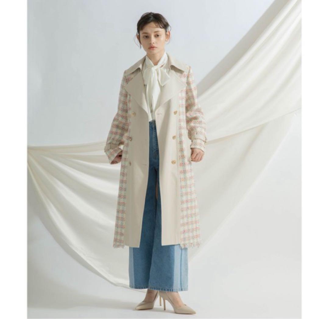未使用級✨グレースコンチネンタル 現行 トレンチコート ツイード ベージュ