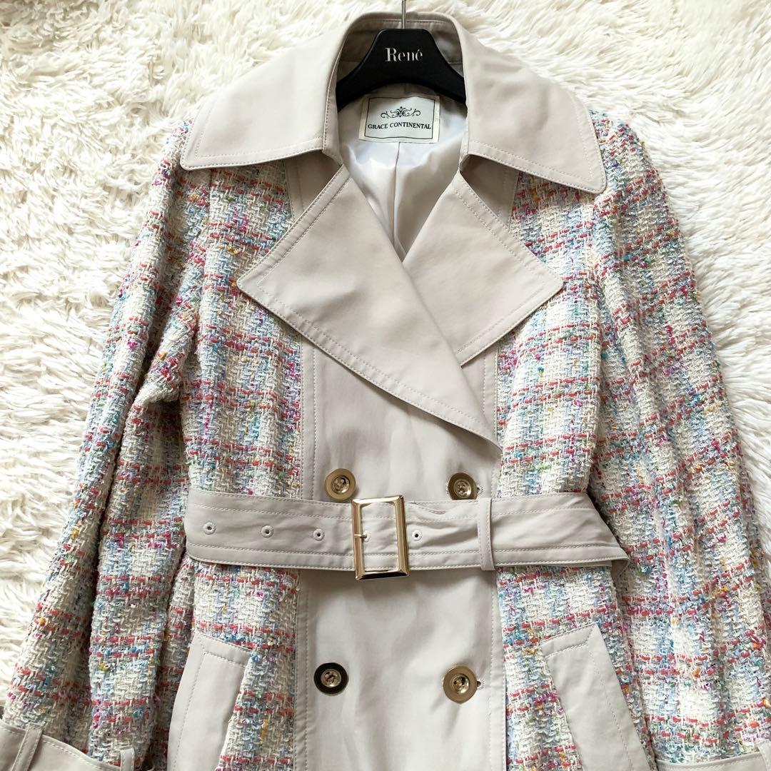 未使用級✨グレースコンチネンタル 現行 トレンチコート ツイード ベージュ