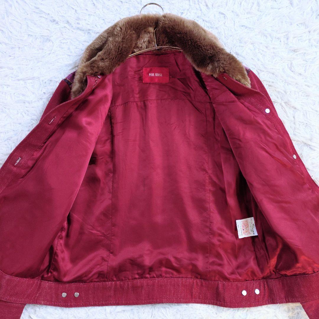 【メルヘン】PINKHOUSE　デニムツイードファージャケット　赤ピンク