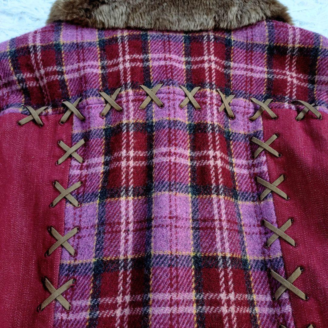 【メルヘン】PINKHOUSE　デニムツイードファージャケット　赤ピンク