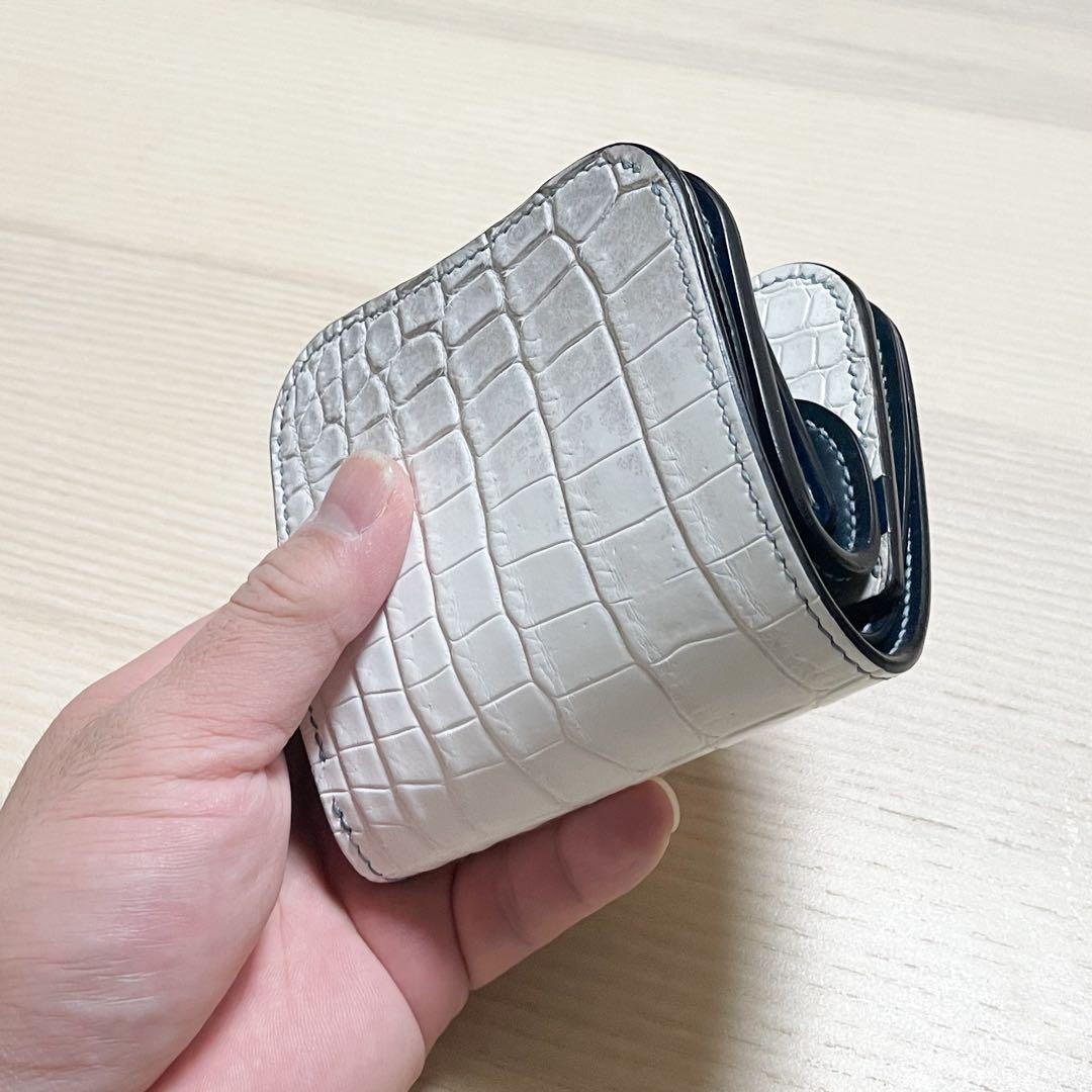 二つ折り財布 クロコダイル ポロサス ヒマラヤ コードバン