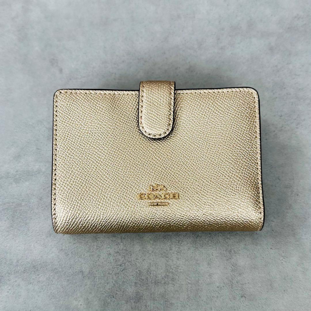 COACH メタリックゴールド ミディアム コーナー ジップ ウォレット