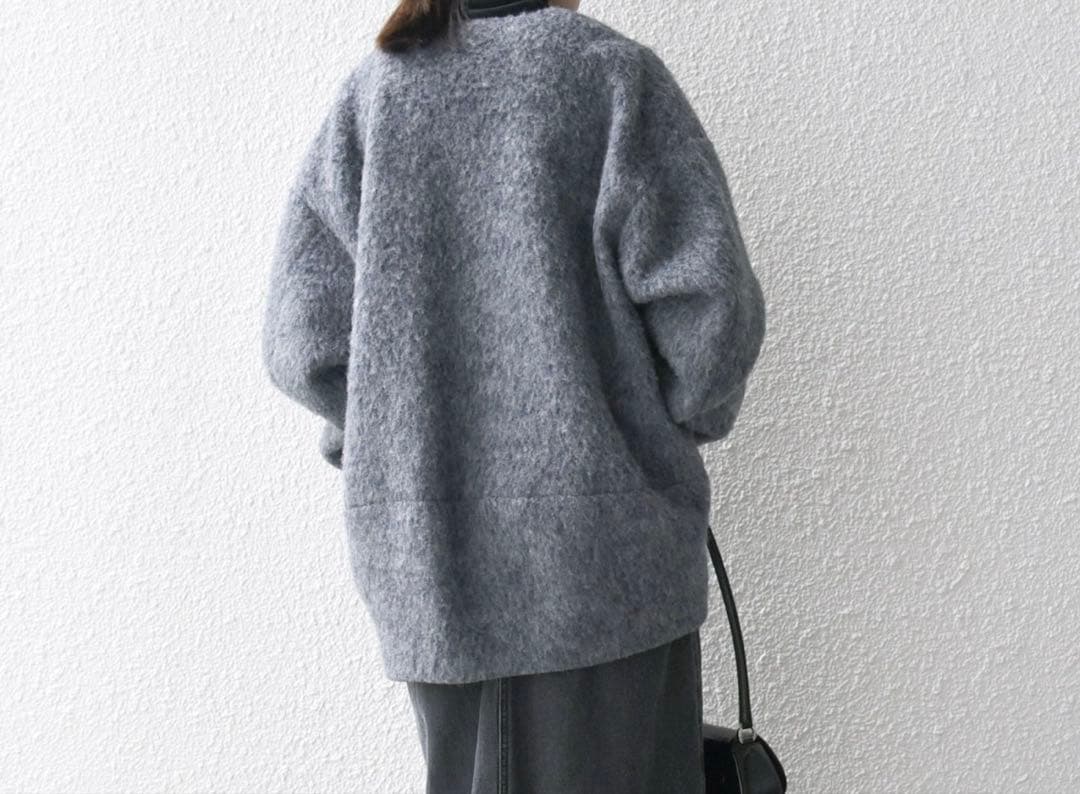 SHIPS any:ウールミックスシャギーノーカラー コートチャコールグレー