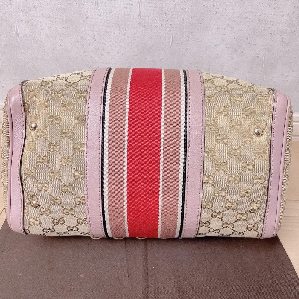 GUCCI GGキャンバス シェリーライン ピンク ボストン 2way ハンド