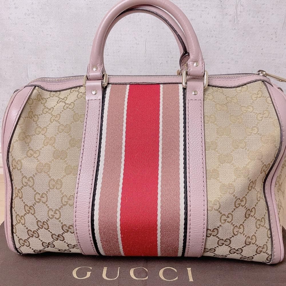 GUCCI GGキャンバス シェリーライン ピンク ボストン 2way ハンド