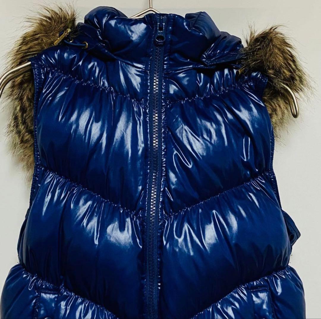 ギャップGAPダウンベスト　ファーフード付き　S　ブルー