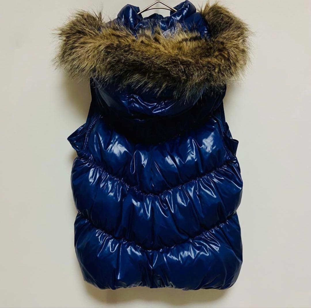 ギャップGAPダウンベスト　ファーフード付き　S　ブルー