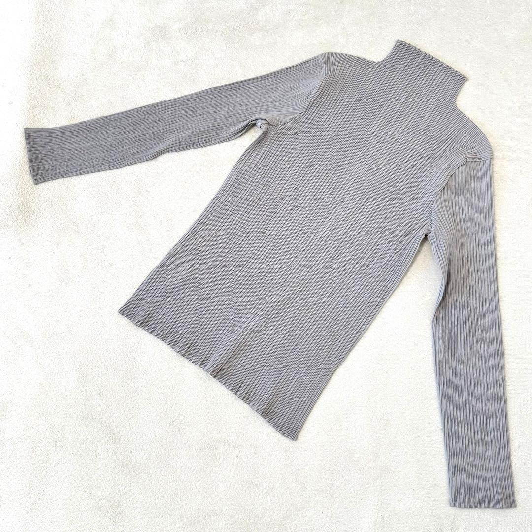 極美品✨ISSEY MIYAKE プリーツ　グレー　長袖　ハイネック　Lサイズ