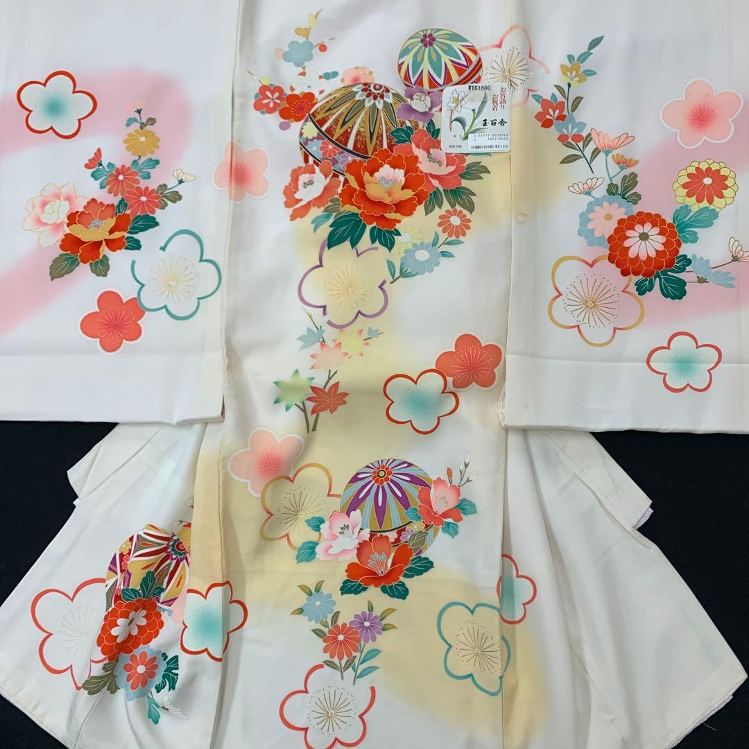 ぴ　新品お宮参り 産着 祝着のきもの　京友禅染　四季花王朝毬文ぼかし染
