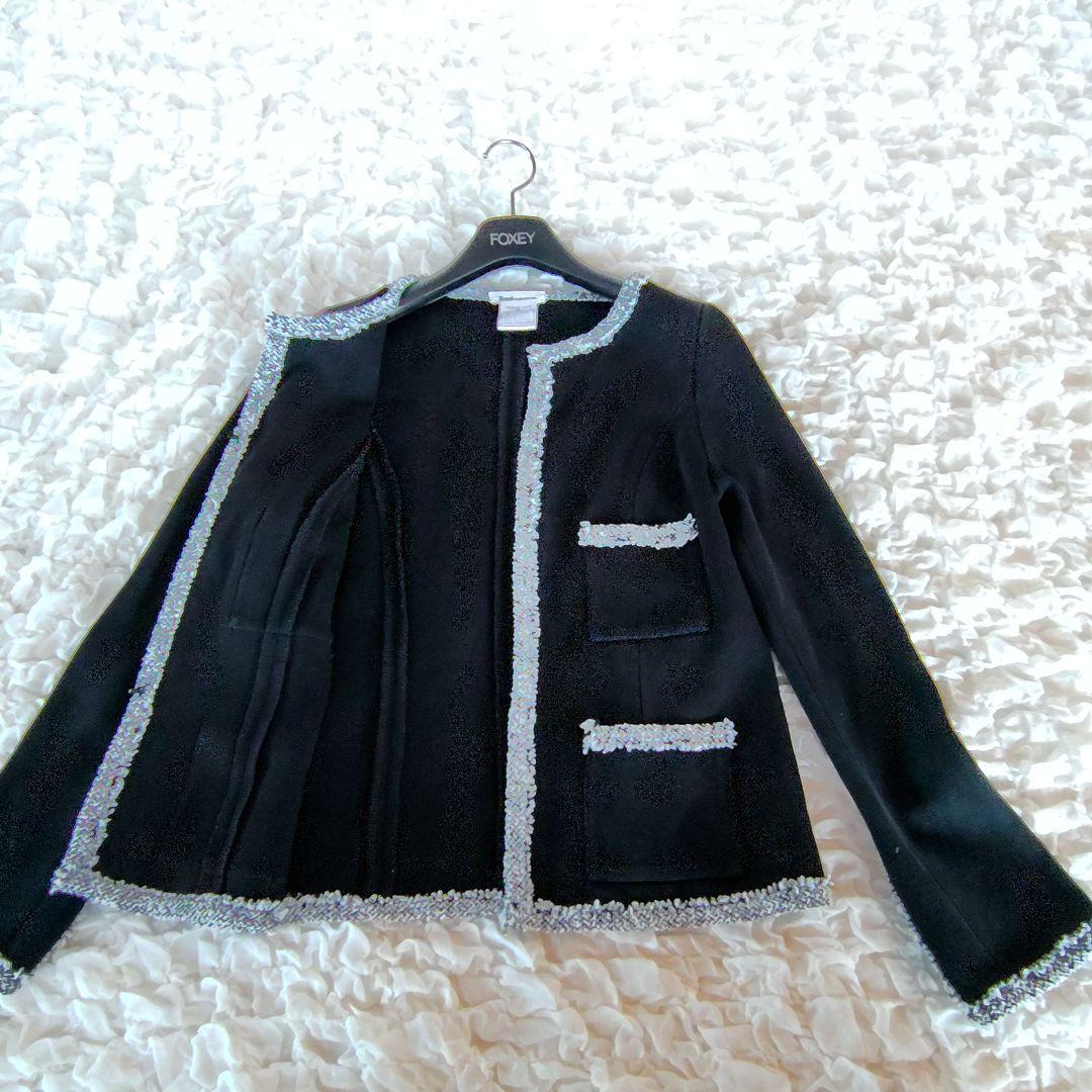 美品　Rene　ノーカラージャケット　ニット　フリンジ　日本製　ポケット