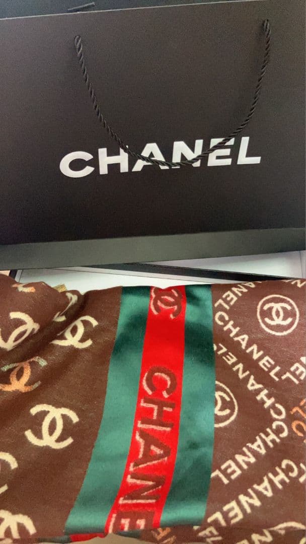 CHANEL ロゴマフラー ベージュ/ブラウン