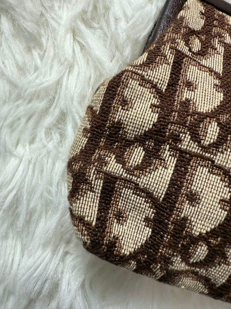 クリスチャンディオール 小銭入れ　2層　ドロッター柄　がま口　ブラウン