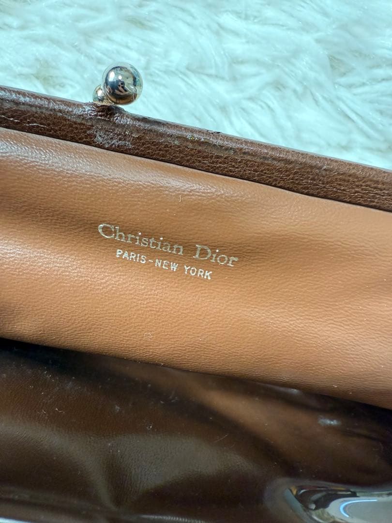 クリスチャンディオール 小銭入れ　2層　ドロッター柄　がま口　ブラウン