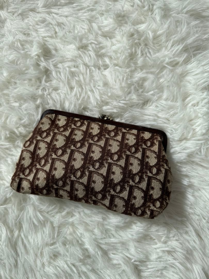 クリスチャンディオール 小銭入れ　2層　ドロッター柄　がま口　ブラウン