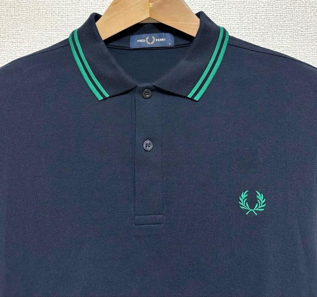 極美品 FREDPERRY フレッドペリー ネイビー 緑 ポロシャツ M 半袖