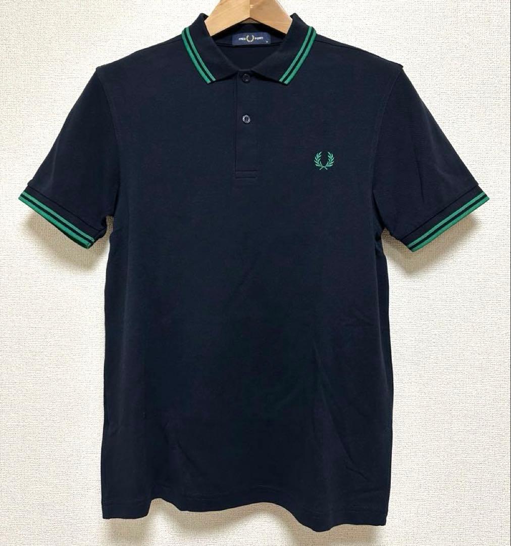極美品 FREDPERRY フレッドペリー ネイビー 緑 ポロシャツ M 半袖