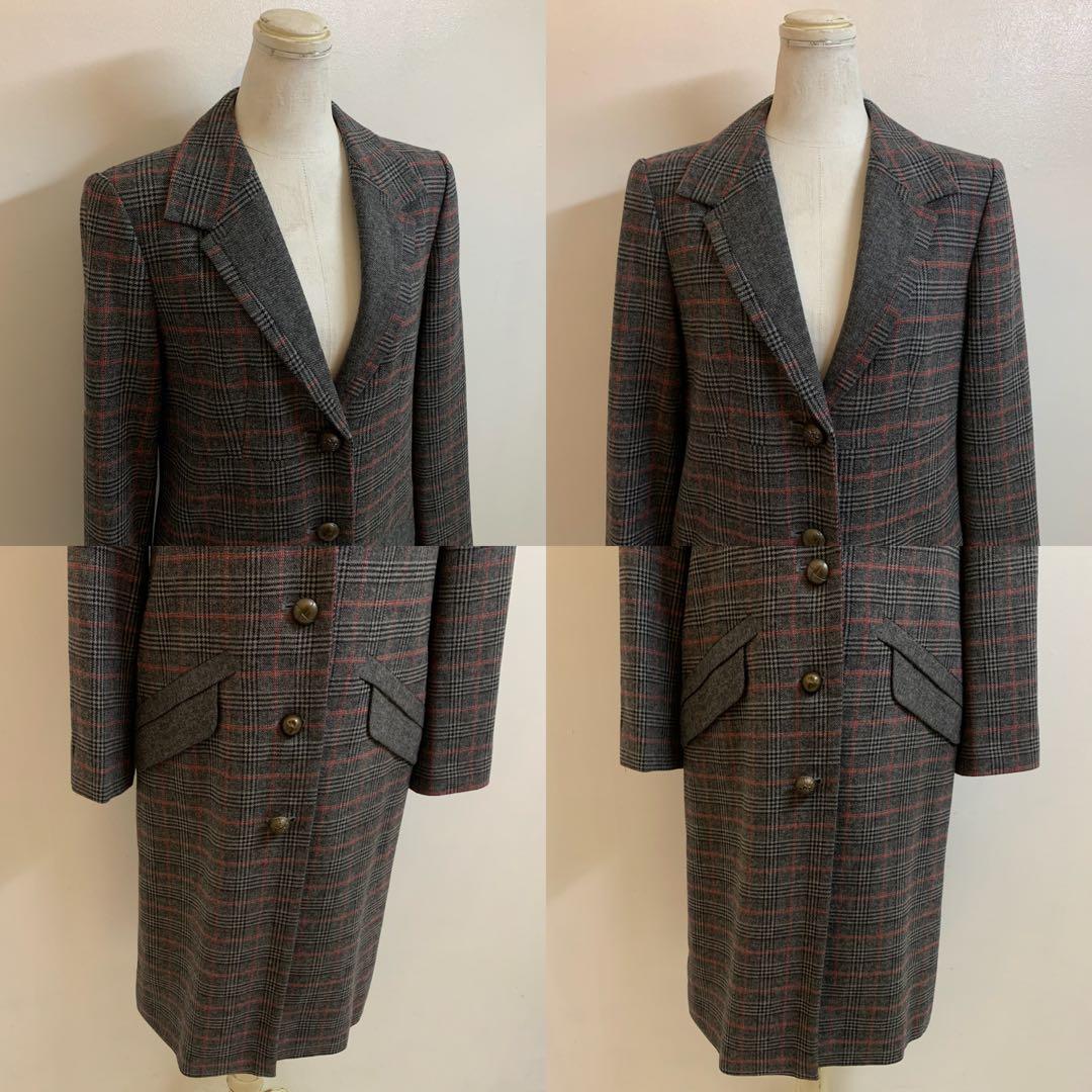 KENZO ケンゾー チェック柄 ウール混 チェスターコート ロングコート 38