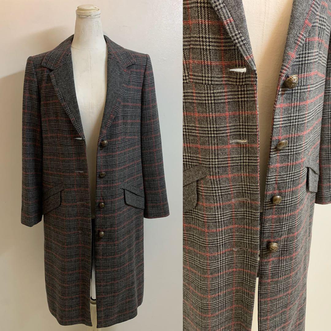KENZO ケンゾー チェック柄 ウール混 チェスターコート ロングコート 38