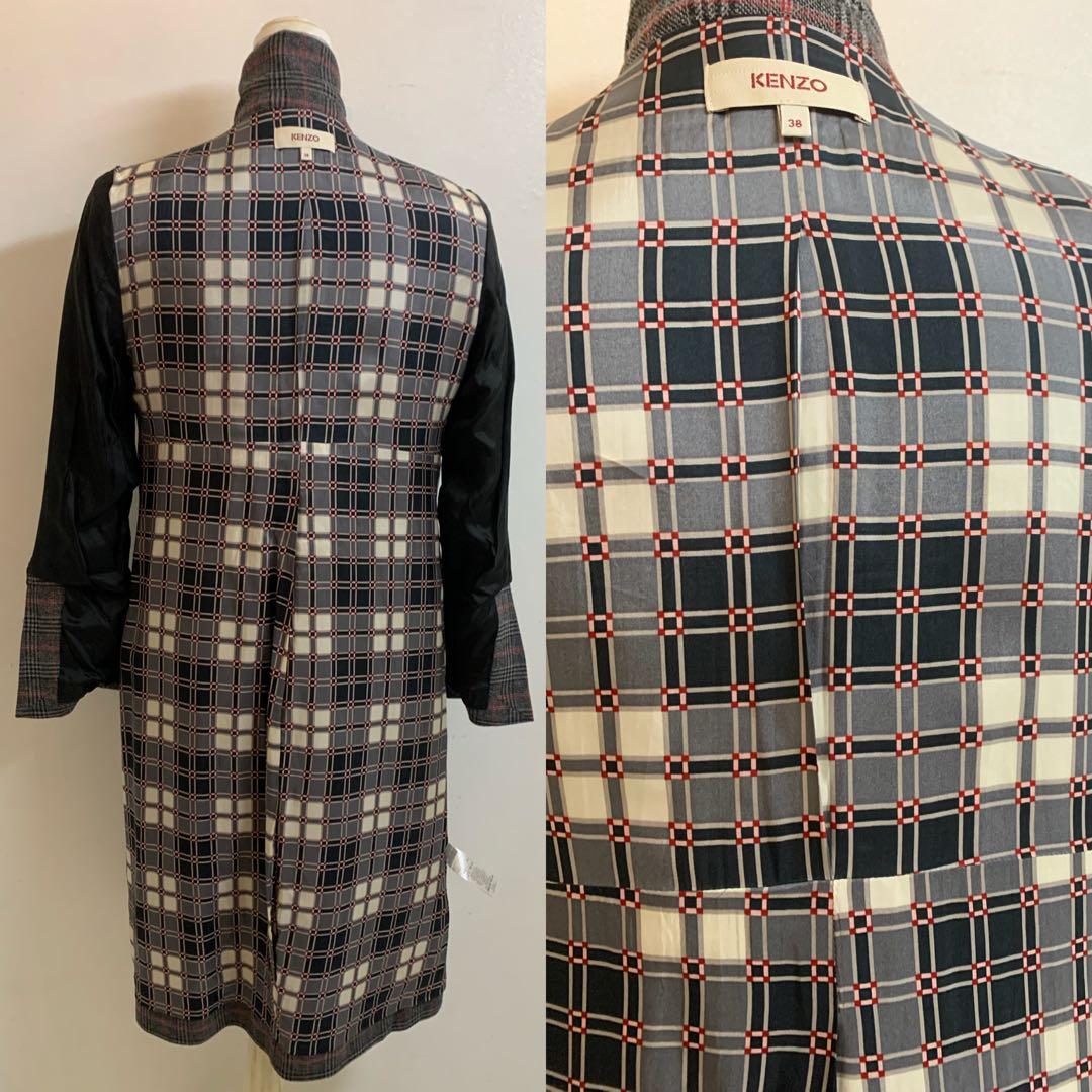 KENZO ケンゾー チェック柄 ウール混 チェスターコート ロングコート 38