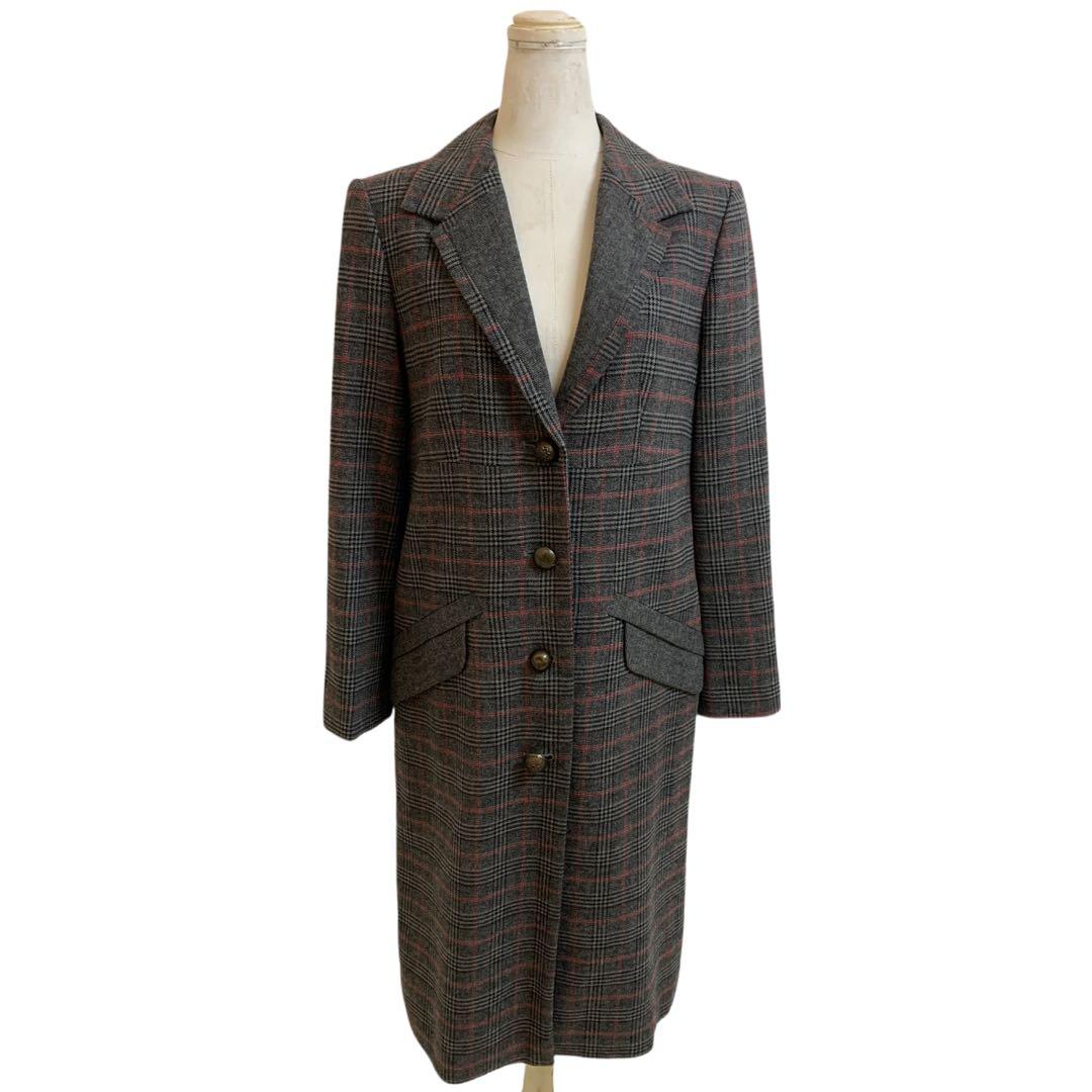 KENZO ケンゾー チェック柄 ウール混 チェスターコート ロングコート 38