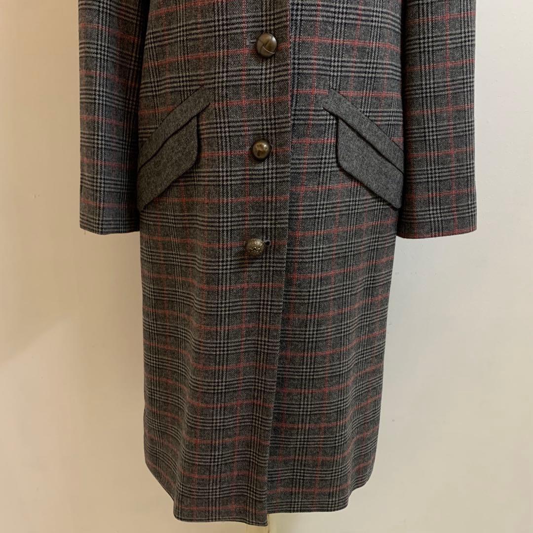 KENZO ケンゾー チェック柄 ウール混 チェスターコート ロングコート 38