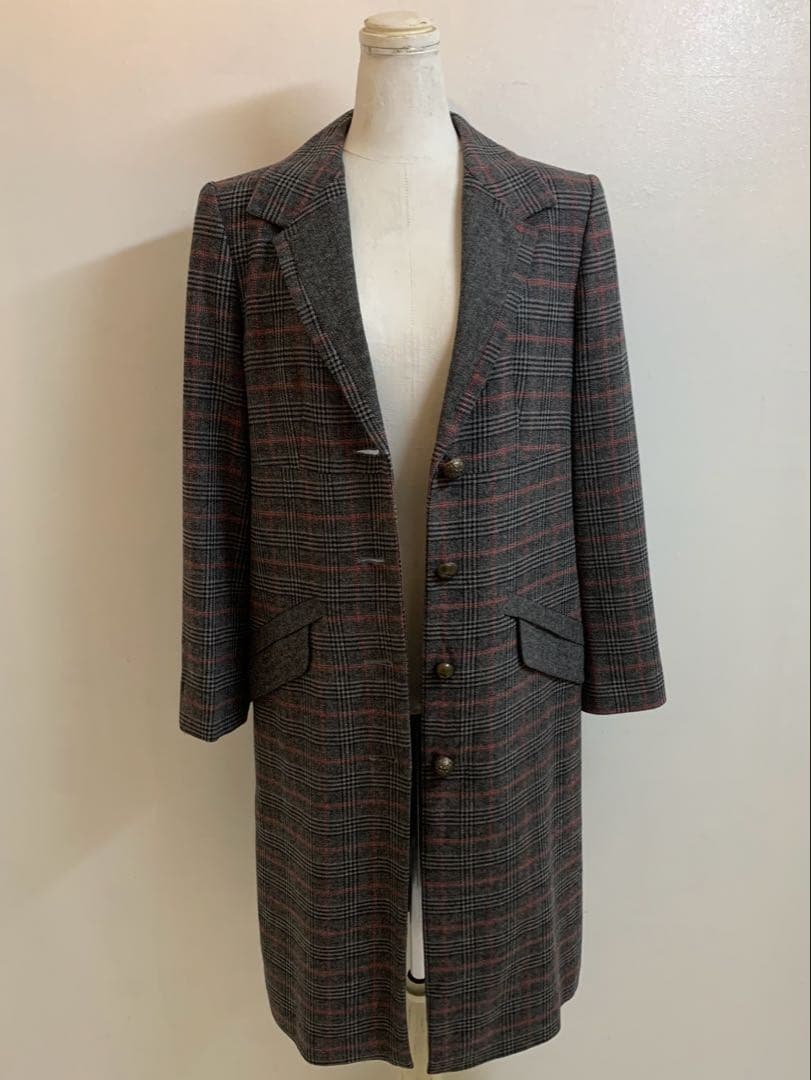 KENZO ケンゾー チェック柄 ウール混 チェスターコート ロングコート 38