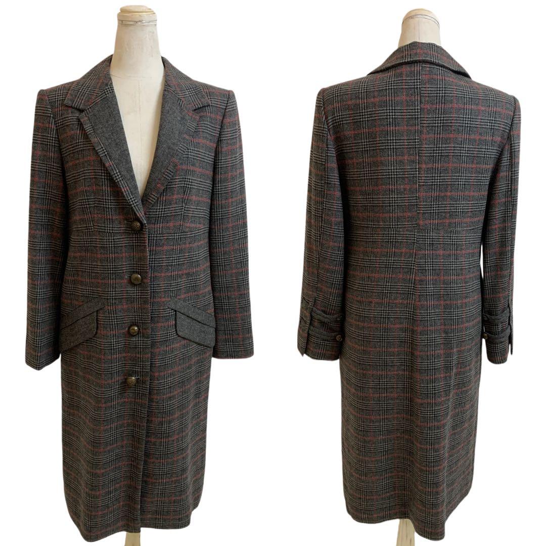 KENZO ケンゾー チェック柄 ウール混 チェスターコート ロングコート 38