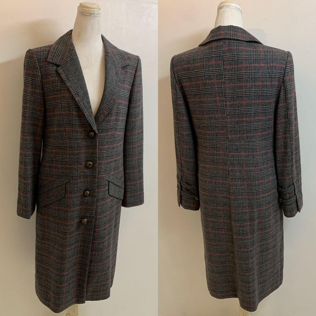 KENZO ケンゾー チェック柄 ウール混 チェスターコート ロングコート 38