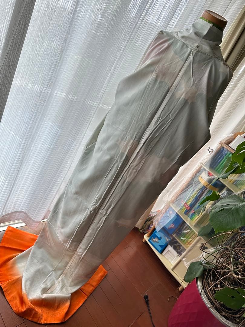 ここさぶた 振袖と長襦袢2点セット グリーン×カスタードクリーム 古典柄