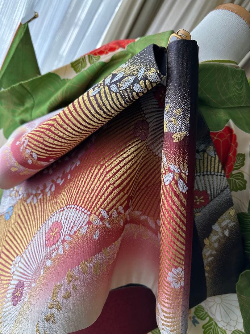 ここさぶた 振袖と長襦袢2点セット グリーン×カスタードクリーム 古典柄