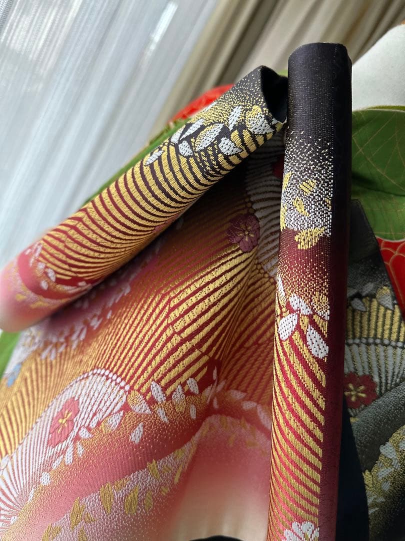 ここさぶた 振袖と長襦袢2点セット グリーン×カスタードクリーム 古典柄