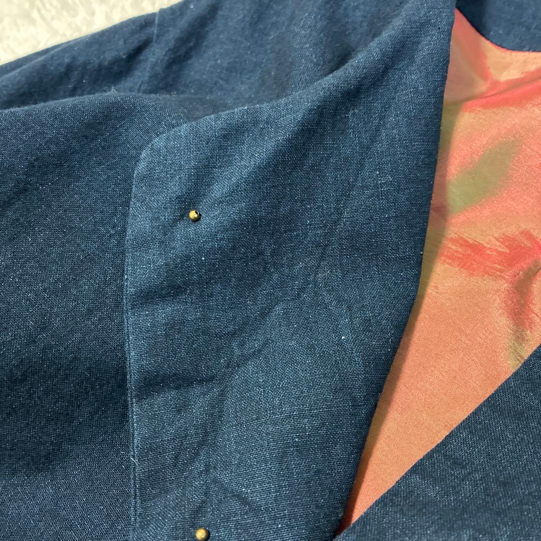 パラスパレス　インディゴ　ノーカラーコート　ロング　ゆったり　シェルボタン