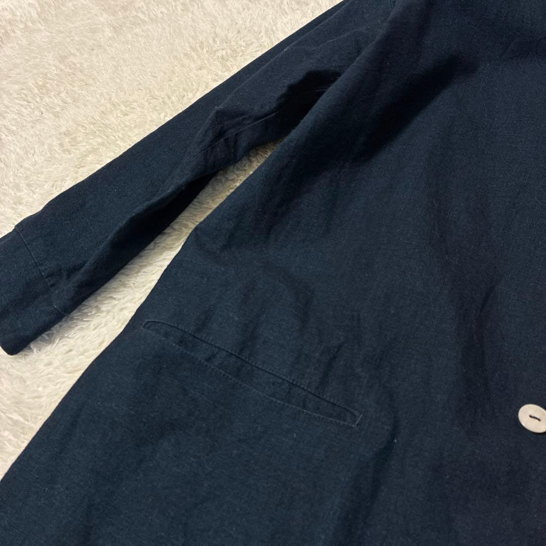 パラスパレス　インディゴ　ノーカラーコート　ロング　ゆったり　シェルボタン