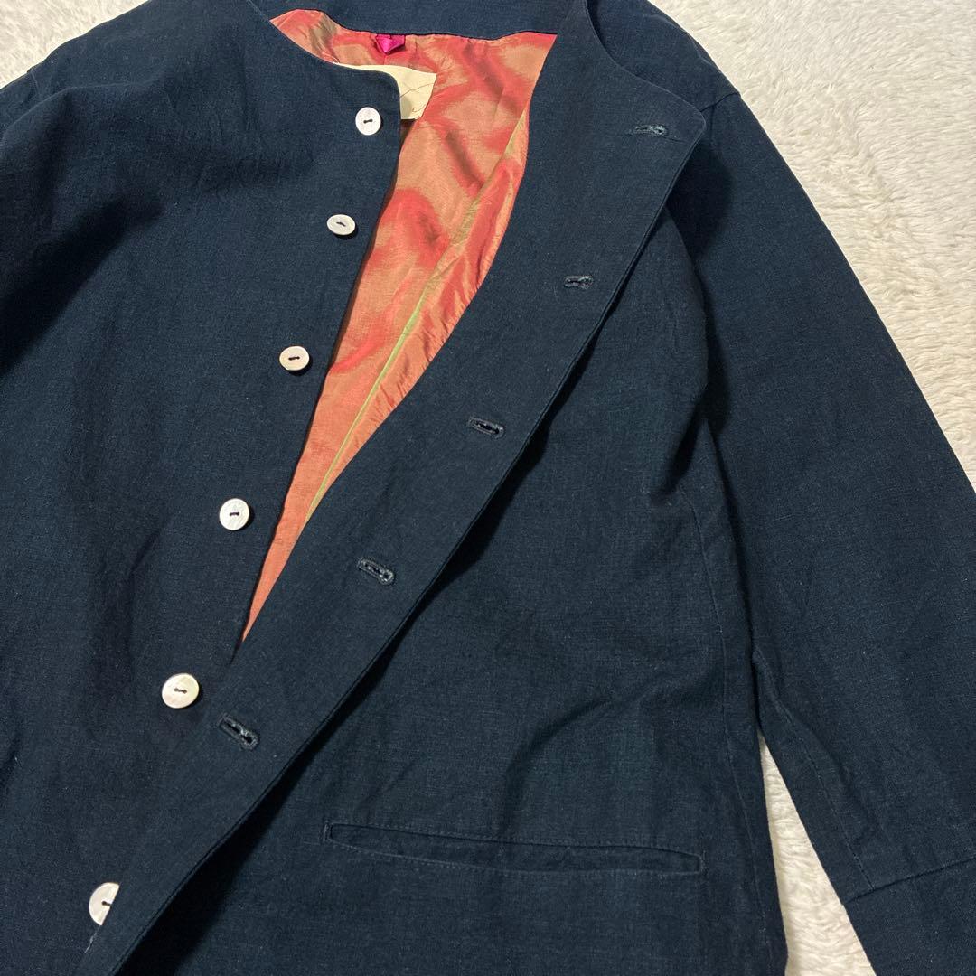 パラスパレス　インディゴ　ノーカラーコート　ロング　ゆったり　シェルボタン