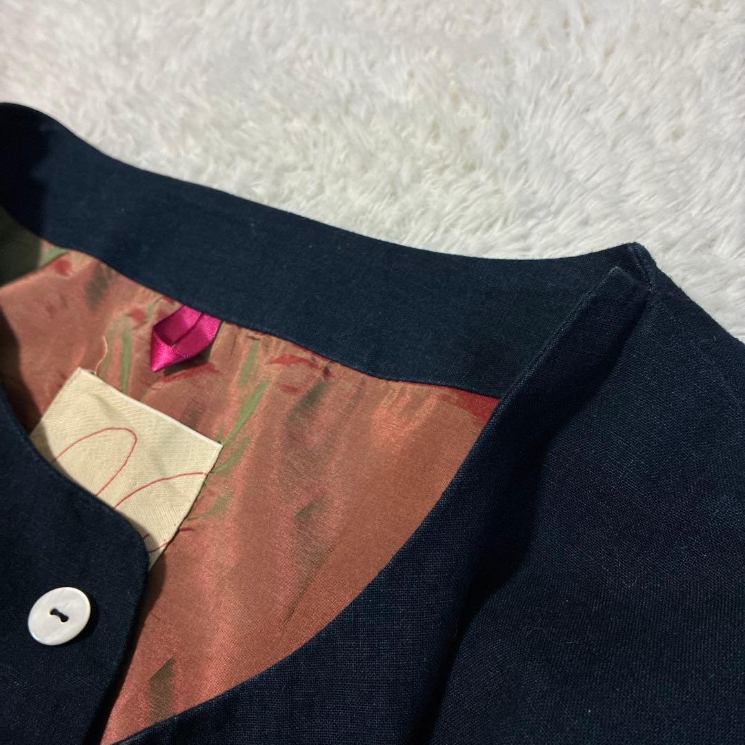 パラスパレス　インディゴ　ノーカラーコート　ロング　ゆったり　シェルボタン