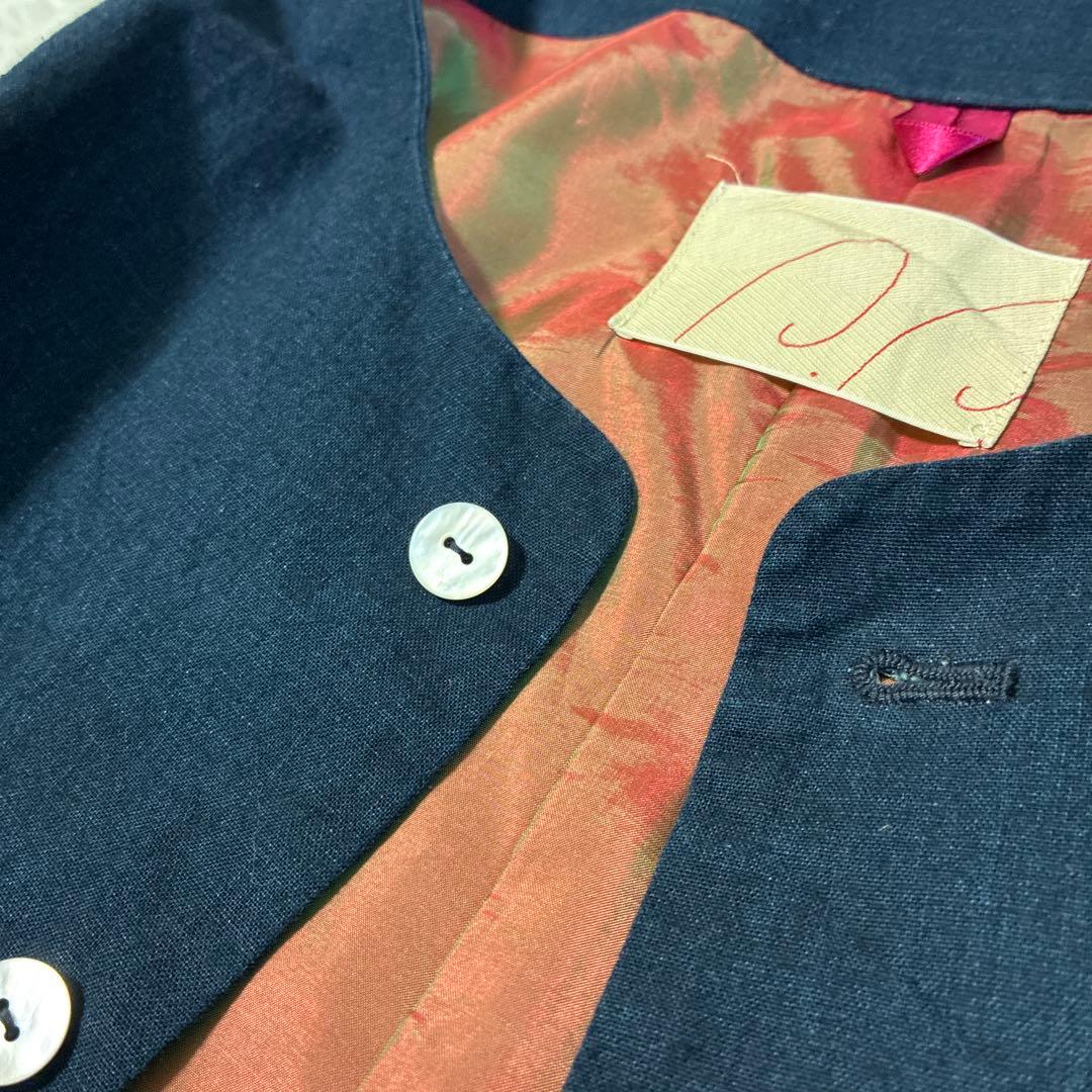 パラスパレス　インディゴ　ノーカラーコート　ロング　ゆったり　シェルボタン