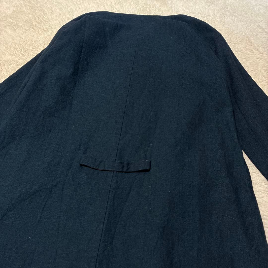 パラスパレス　インディゴ　ノーカラーコート　ロング　ゆったり　シェルボタン