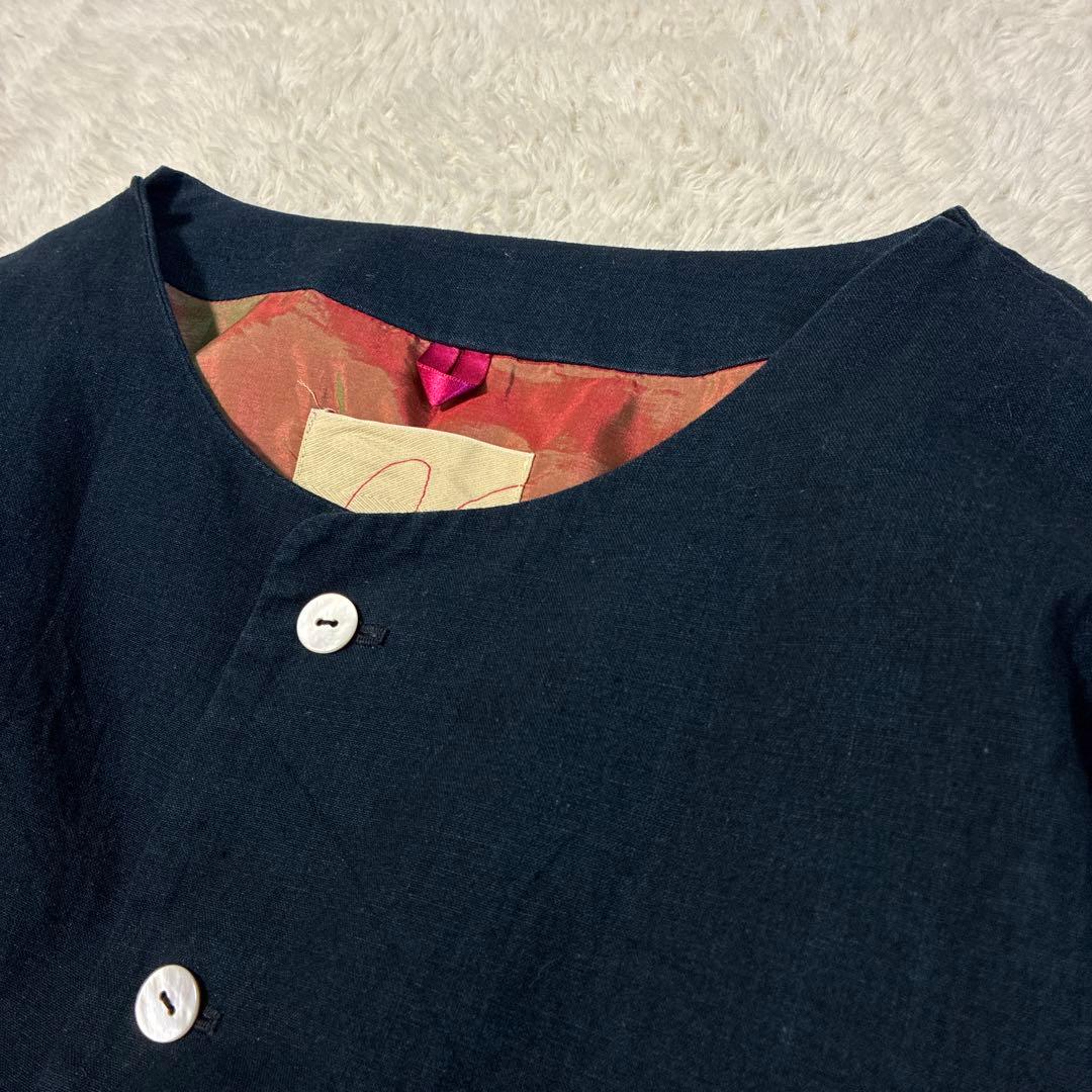 パラスパレス　インディゴ　ノーカラーコート　ロング　ゆったり　シェルボタン