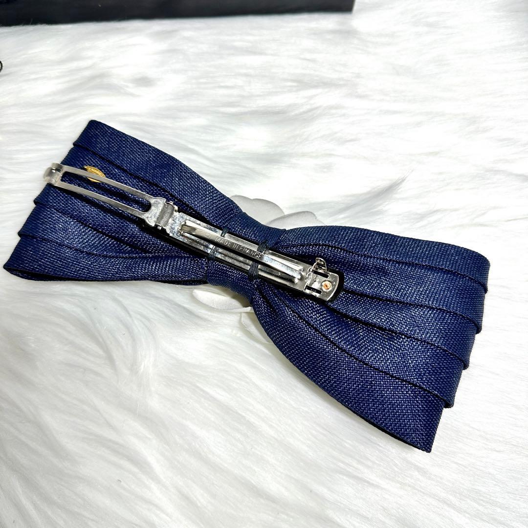 シャネル カメリア リボン バレッタ ヘアアクセサリー ネイビー ホワイト 箱