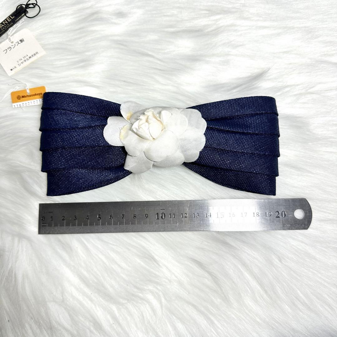 シャネル カメリア リボン バレッタ ヘアアクセサリー ネイビー ホワイト 箱