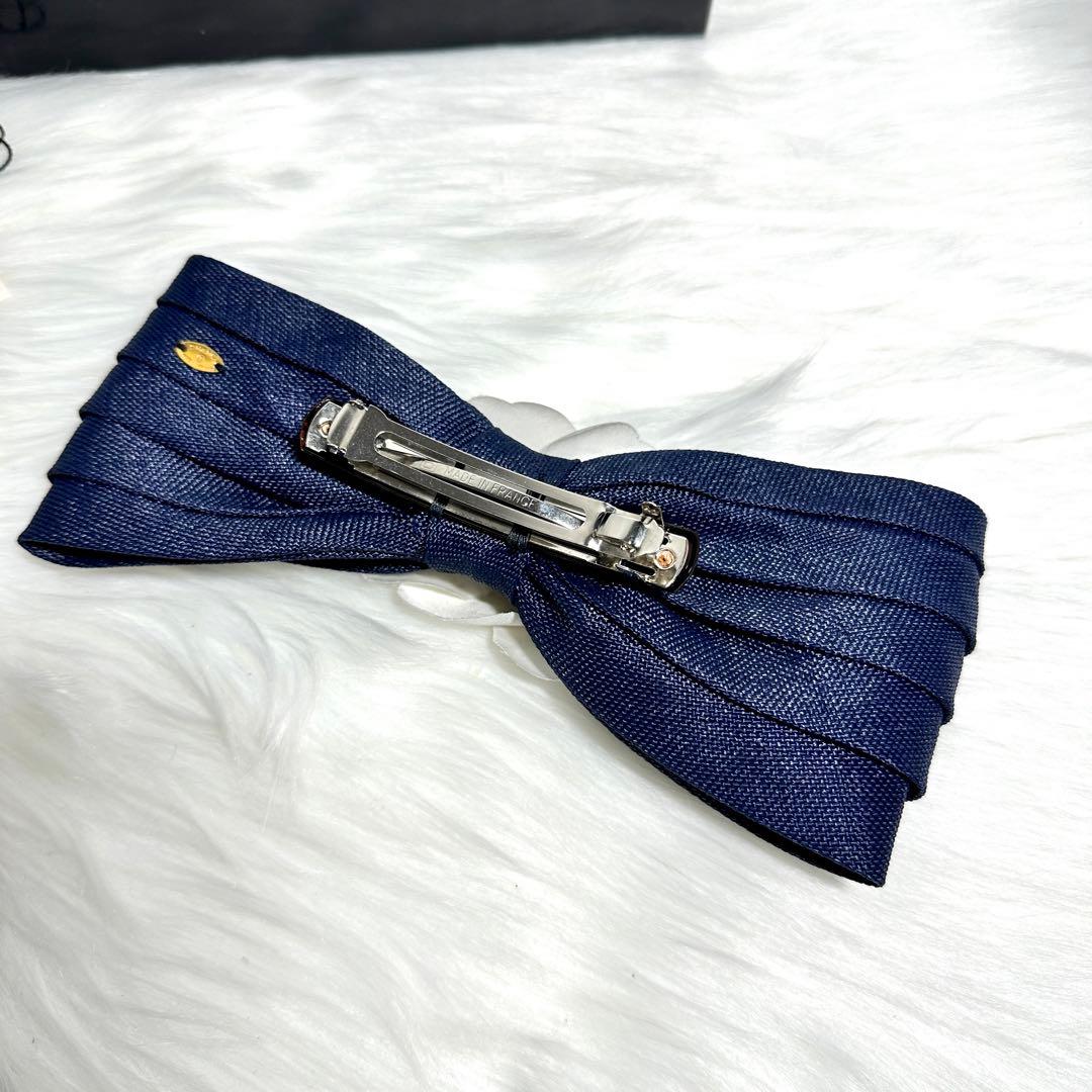 シャネル カメリア リボン バレッタ ヘアアクセサリー ネイビー ホワイト 箱