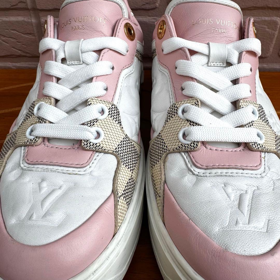 【美品】ルイヴィトン タイムアウトライン モノグラム×ダミエ レザースニーカー